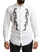Dolce & Gabbana White Tuxedo Slim Fit Baroque Shirt - Zeiniez