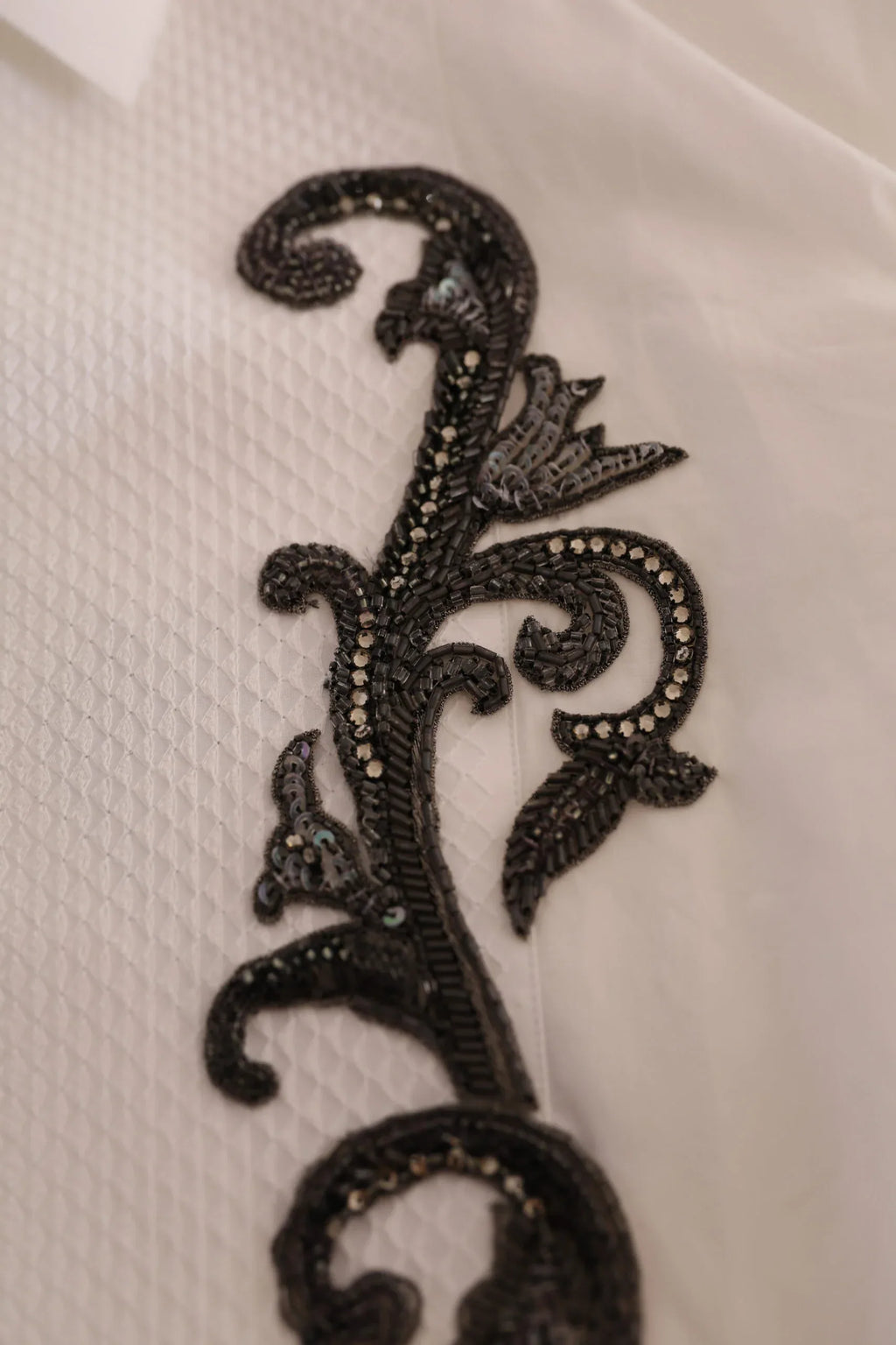 Dolce & Gabbana White Tuxedo Slim Fit Baroque Shirt - Zeiniez