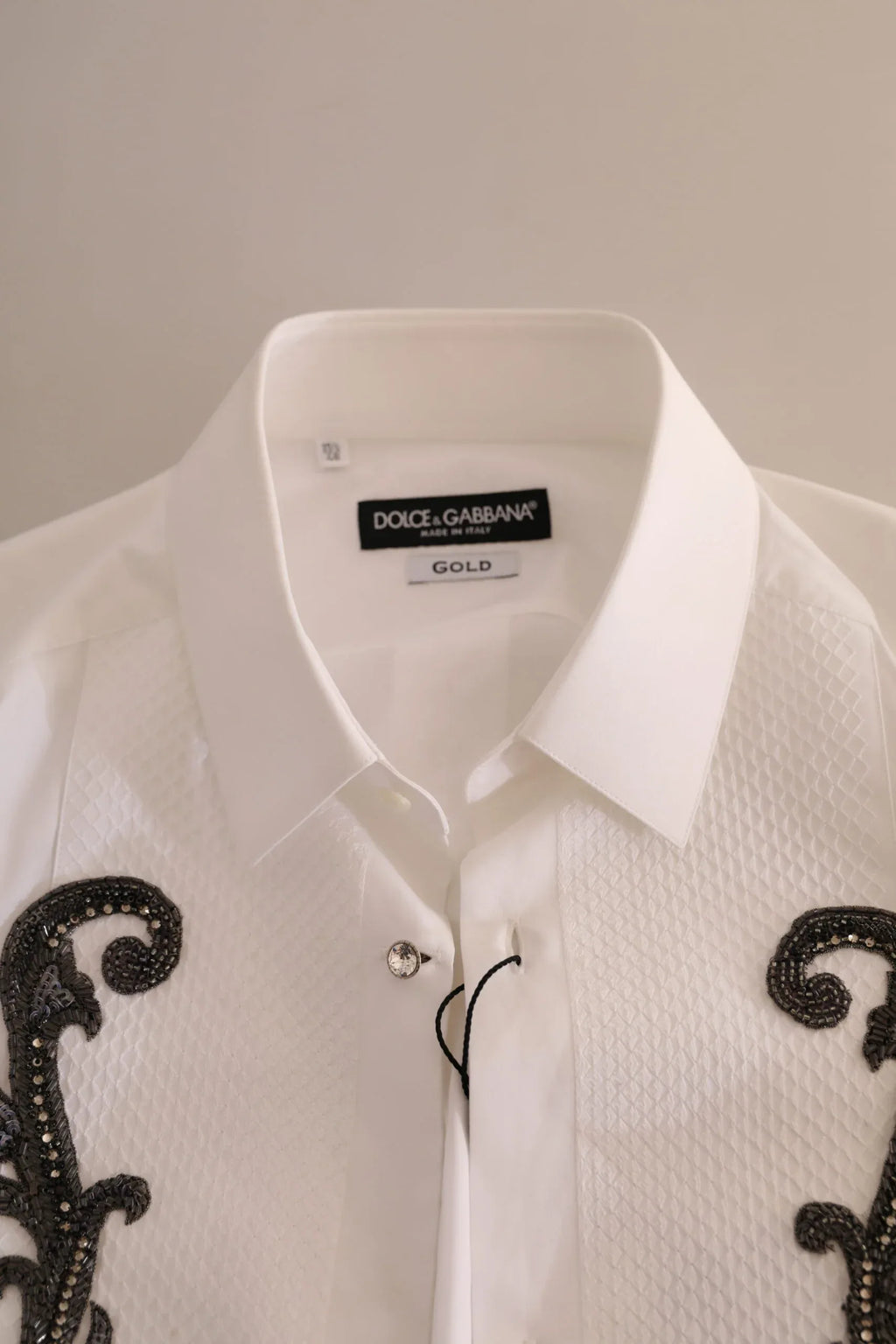 Dolce & Gabbana White Tuxedo Slim Fit Baroque Shirt - Zeiniez