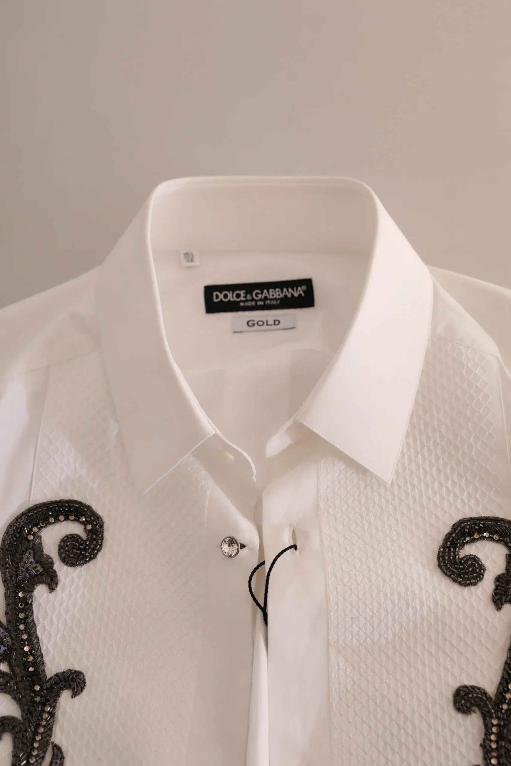 Dolce & Gabbana White Tuxedo Slim Fit Baroque Shirt - Zeiniez
