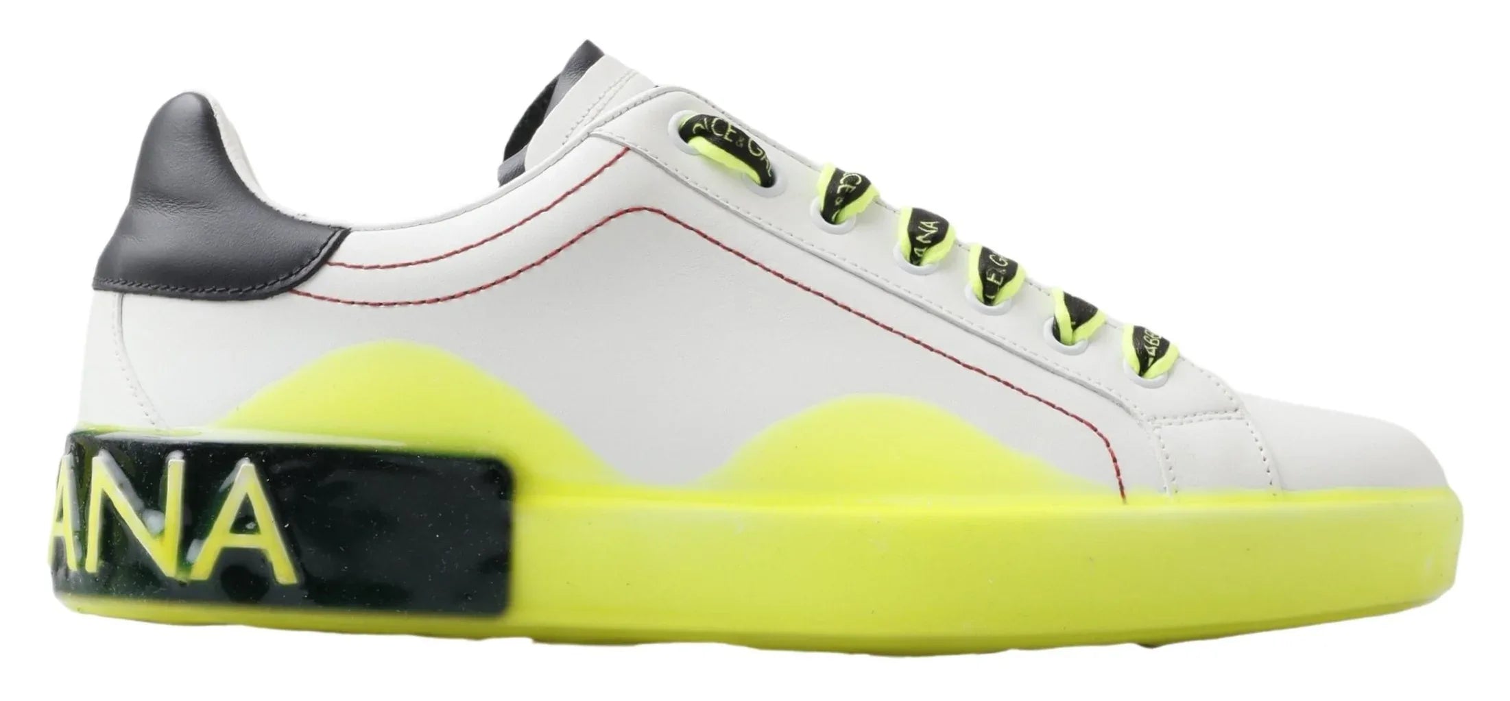 Dolce & Gabbana White Yellow Portofino Leather Sneakers Shoes - Zeiniez