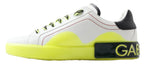 Dolce & Gabbana White Yellow Portofino Leather Sneakers Shoes - Zeiniez