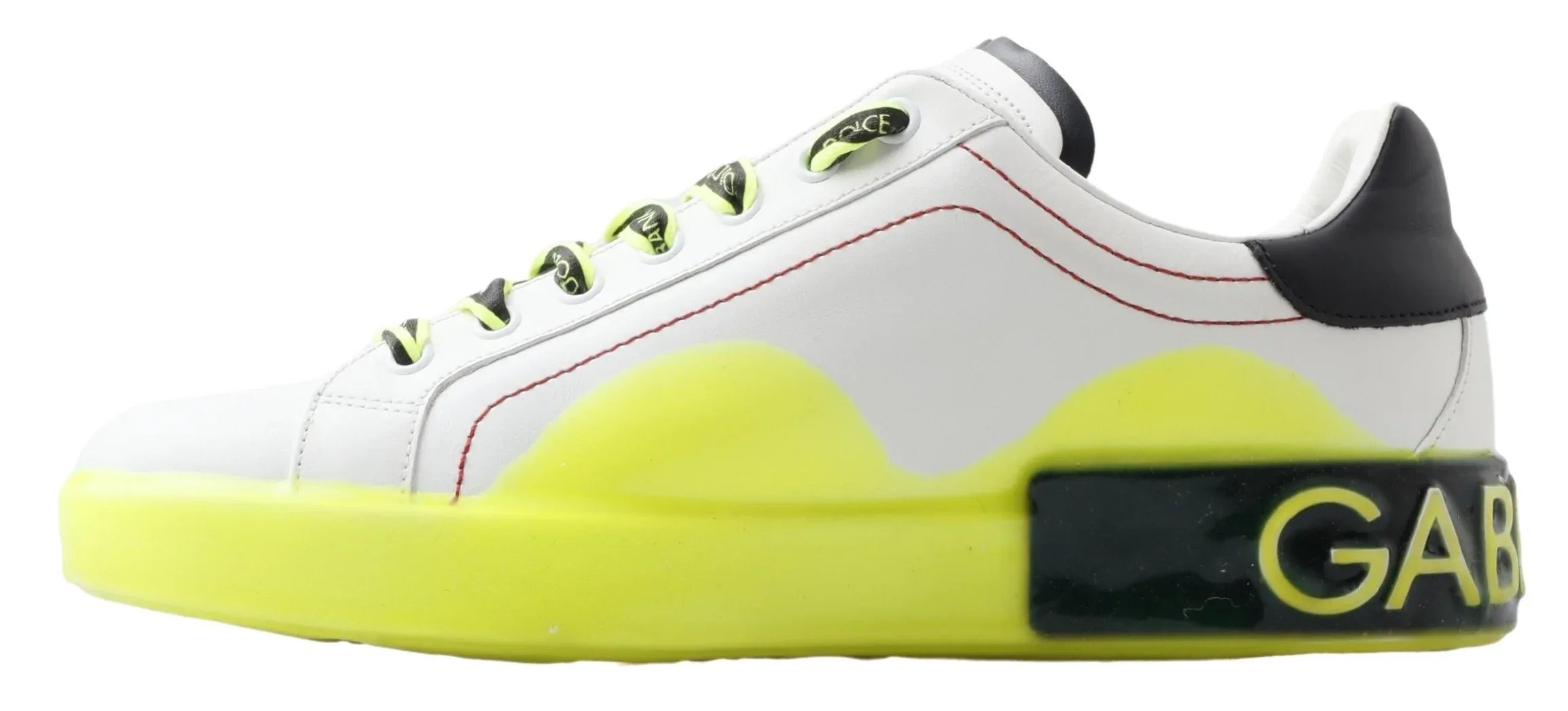 Dolce & Gabbana White Yellow Portofino Leather Sneakers Shoes - Zeiniez
