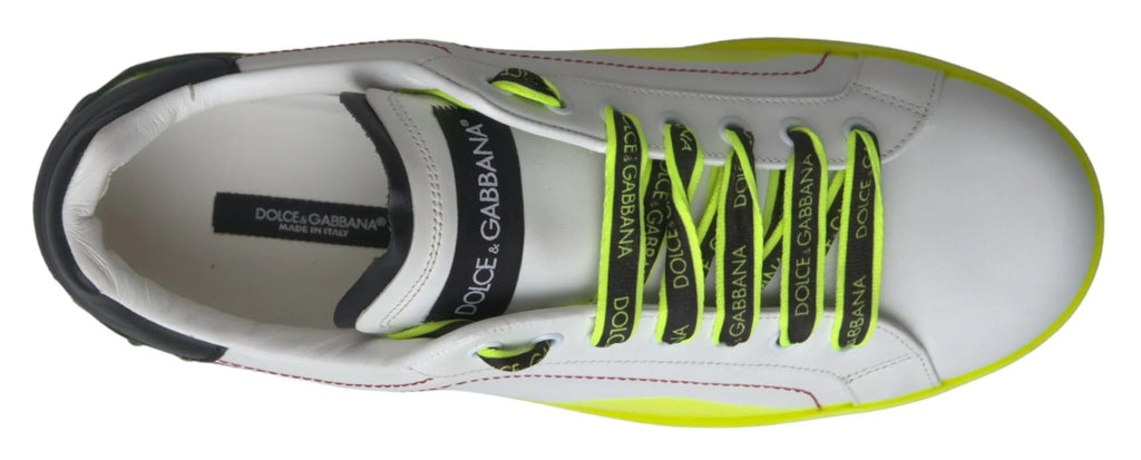 Dolce & Gabbana White Yellow Portofino Leather Sneakers Shoes - Zeiniez