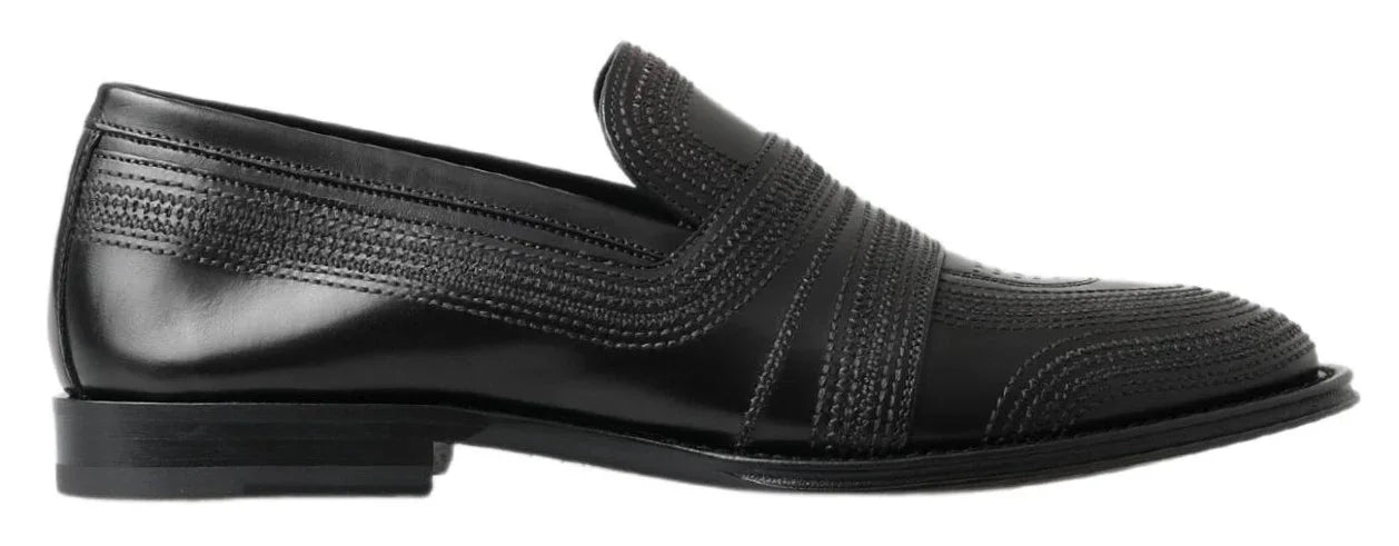 Dolce & Gabbana Black Leather Slipper Loafers Stitched Shoes - Zeiniez