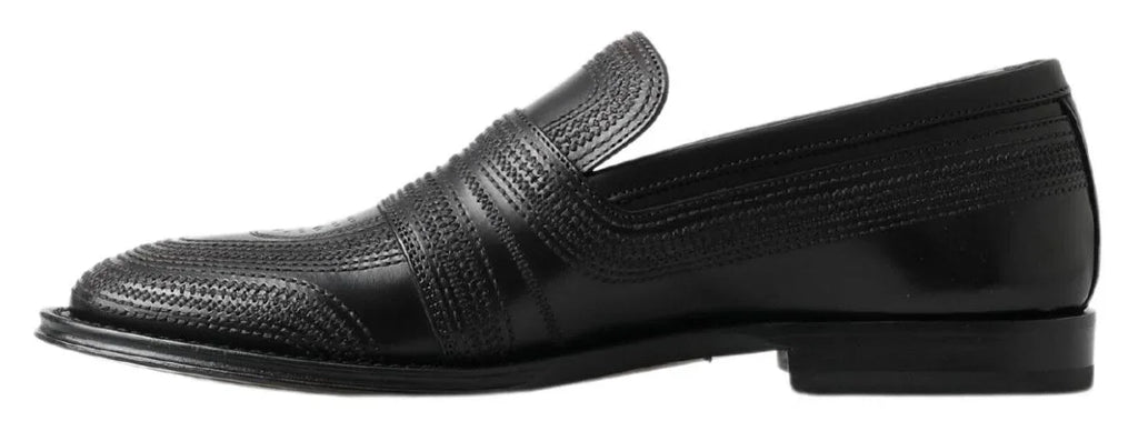 Dolce & Gabbana Black Leather Slipper Loafers Stitched Shoes - Zeiniez