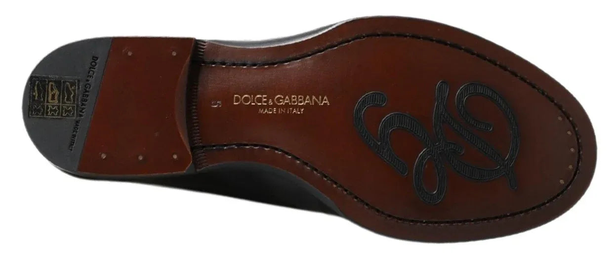 Dolce & Gabbana Black Leather Slipper Loafers Stitched Shoes - Zeiniez