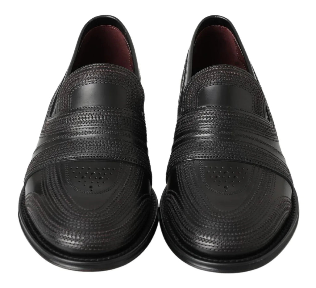 Dolce & Gabbana Black Leather Slipper Loafers Stitched Shoes - Zeiniez