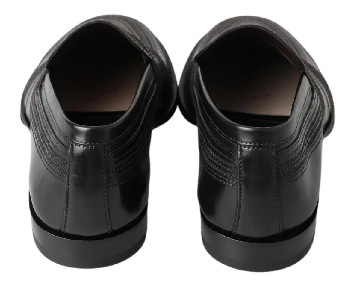 Dolce & Gabbana Black Leather Slipper Loafers Stitched Shoes - Zeiniez