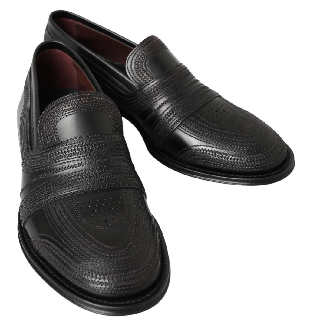 Dolce & Gabbana Black Leather Slipper Loafers Stitched Shoes - Zeiniez