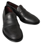 Dolce & Gabbana Black Leather Slipper Loafers Stitched Shoes - Zeiniez