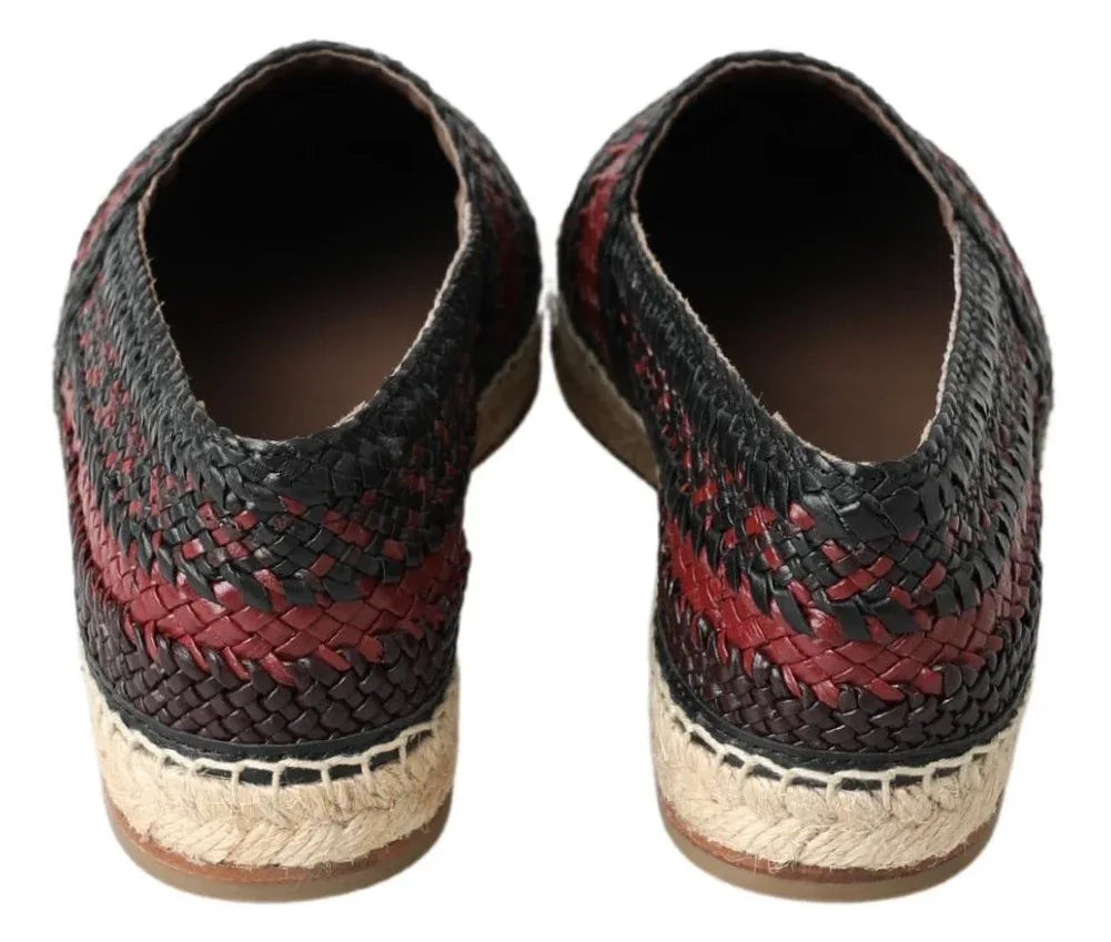 Dolce & Gabbana Black Bordeaux Buffalo Leather Espadrille Shoes - Zeiniez