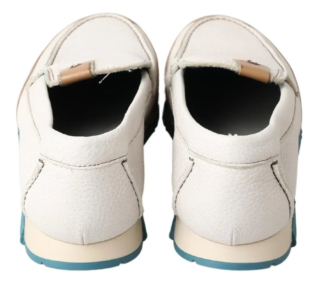 Dolce & Gabbana White Leather Loafers Moccasins Shoes - Zeiniez