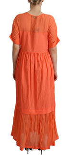Twinset Coral Cotton Blend Short Sleeves Maxi Shift Dress - Zeiniez