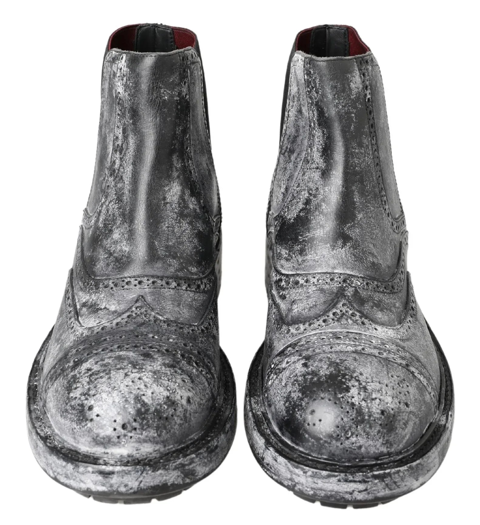 Dolce & Gabbana Black Gray Leather Ankle Boots - Zeiniez