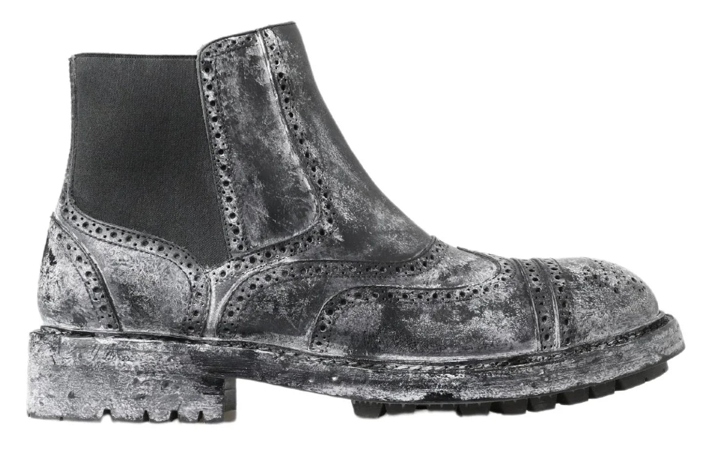 Dolce & Gabbana Black Gray Leather Ankle Boots - Zeiniez