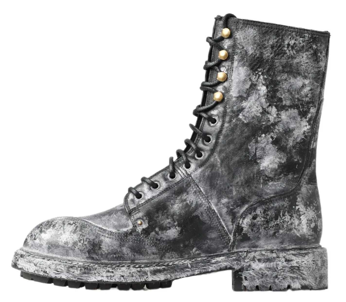 Dolce & Gabbana Black Gray Leather Mid Calf Boots Shoes - Zeiniez