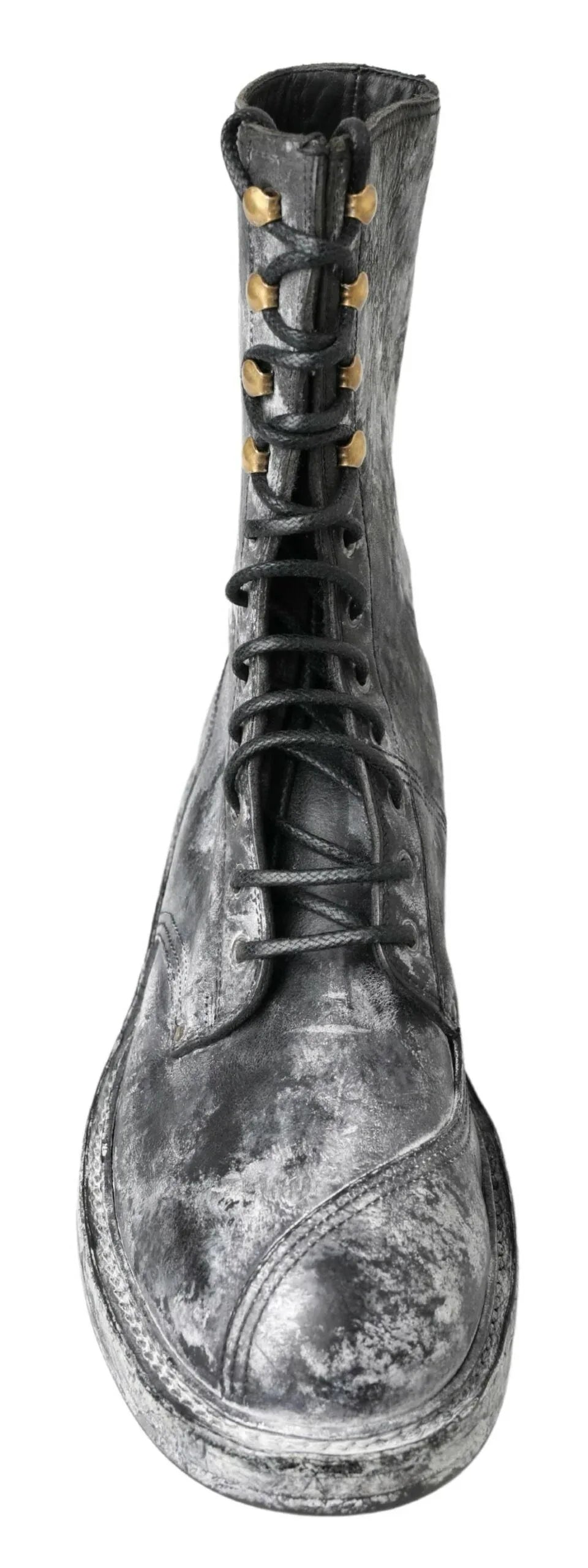 Dolce & Gabbana Black Gray Leather Mid Calf Boots Shoes - Zeiniez