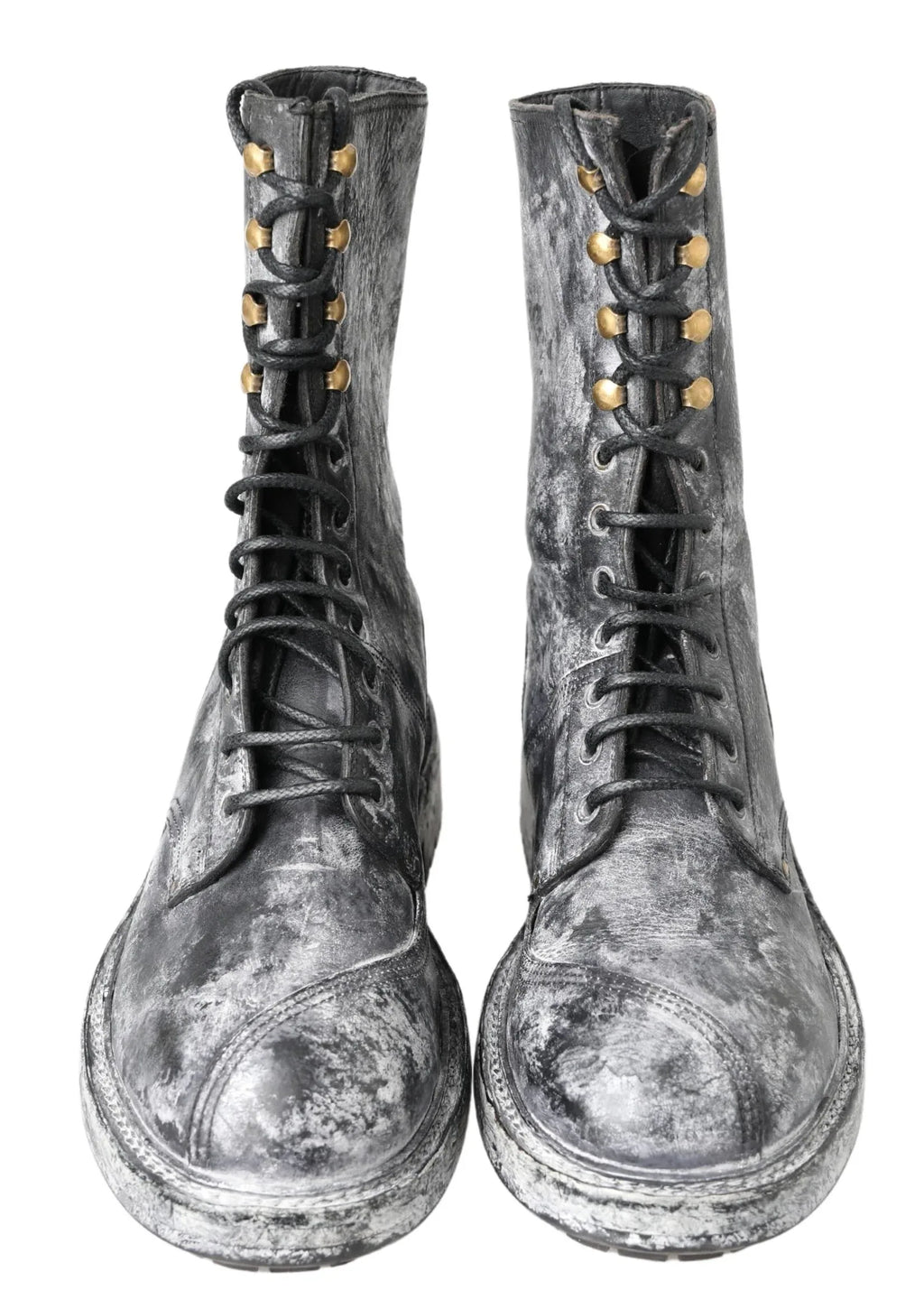 Dolce & Gabbana Black Gray Leather Mid Calf Boots Shoes - Zeiniez