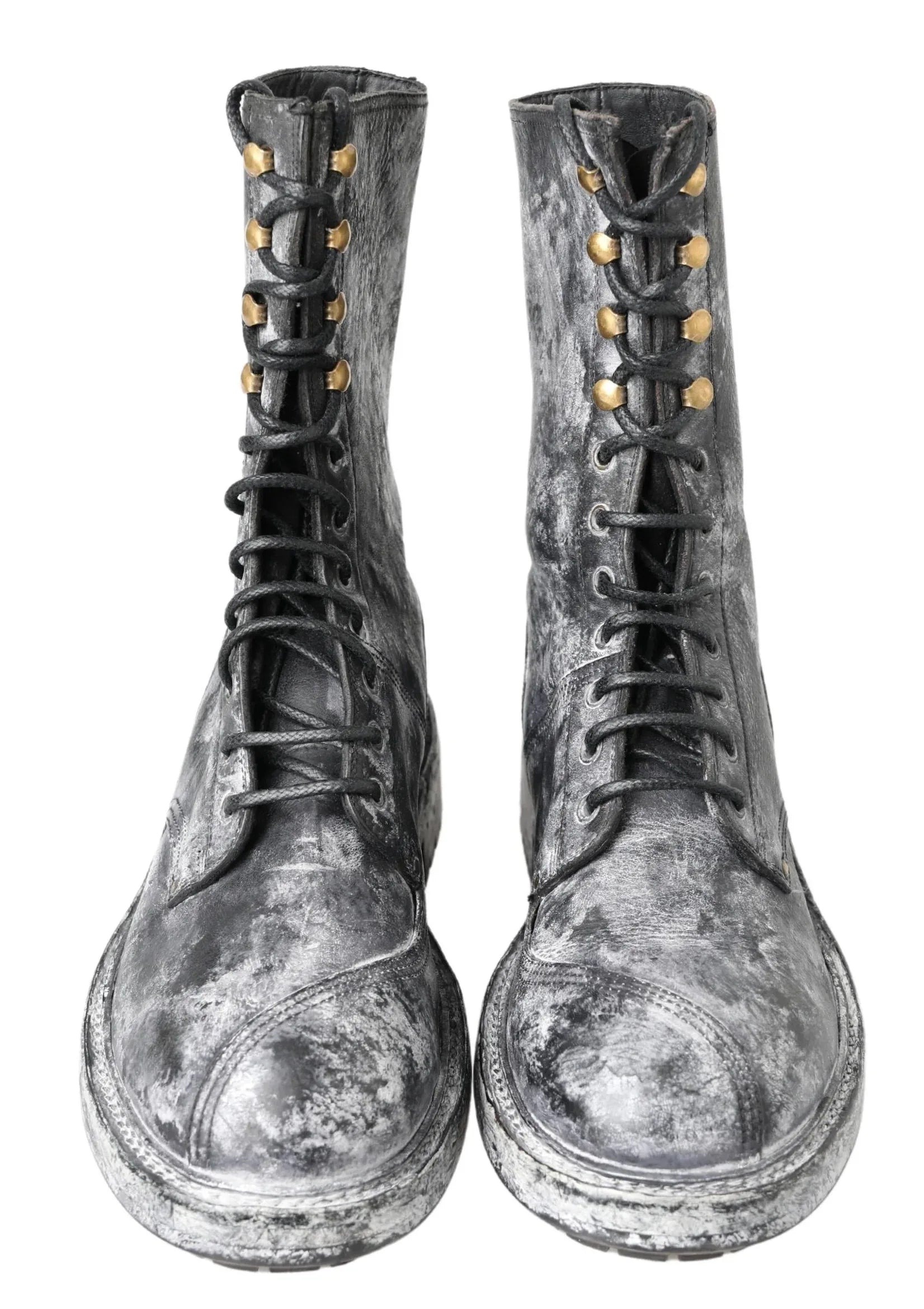 Dolce & Gabbana Black Gray Leather Mid Calf Boots Shoes - Zeiniez