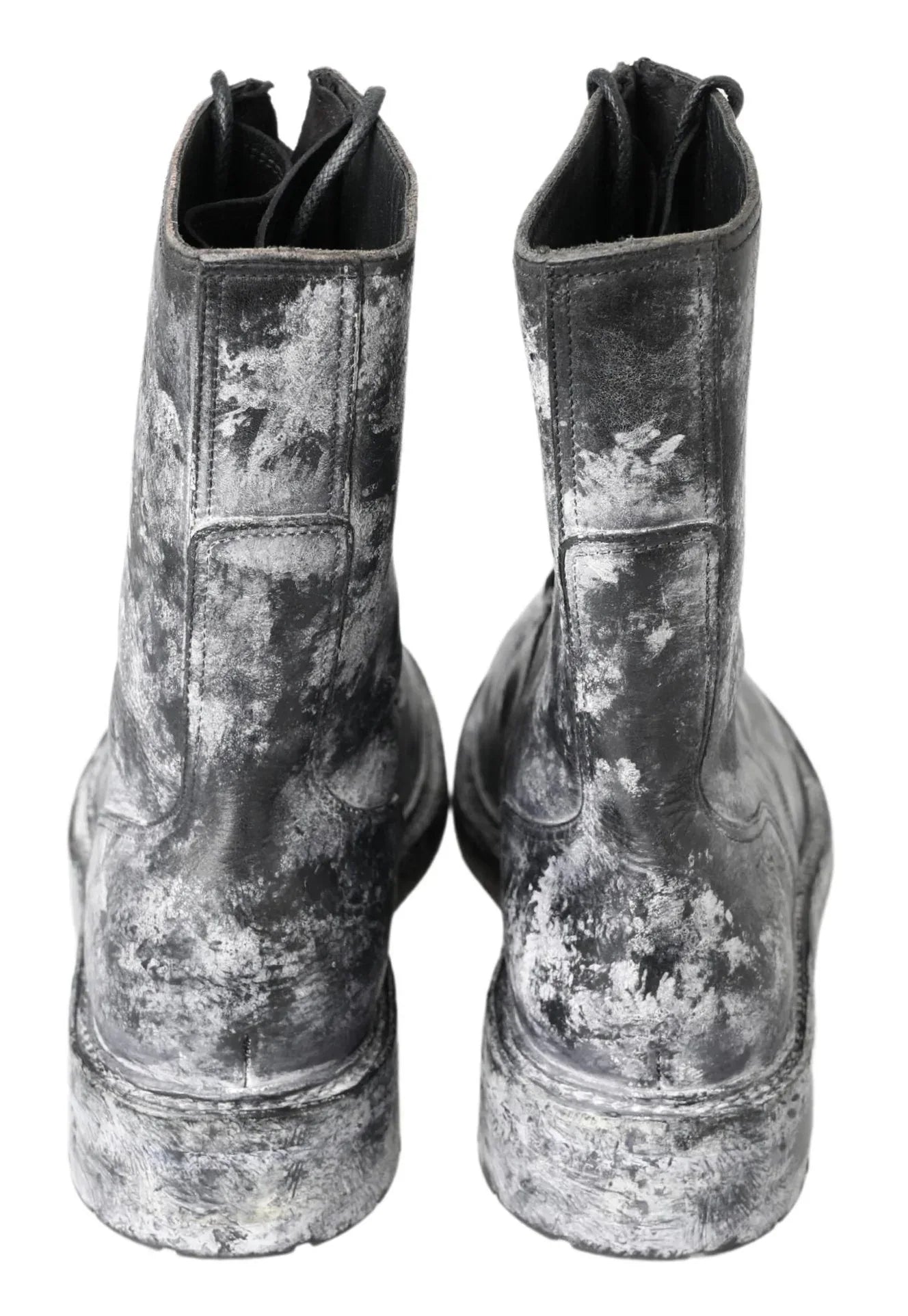 Dolce & Gabbana Black Gray Leather Mid Calf Boots Shoes - Zeiniez