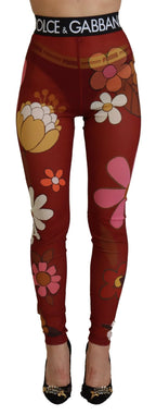 Dolce & Gabbana Red Floral Leggings Stretch Waist Pants - Zeiniez