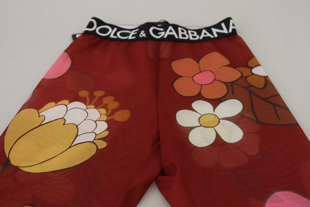 Dolce & Gabbana Red Floral Leggings Stretch Waist Pants - Zeiniez