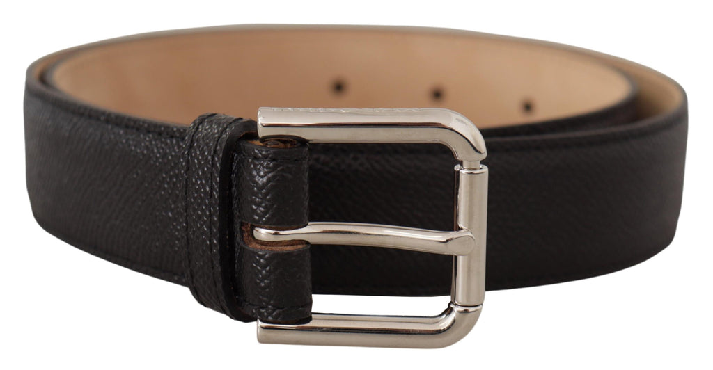 Dolce & Gabbana Black Calf Leather Brown Backend Metal Buckle Belt - Zeiniez