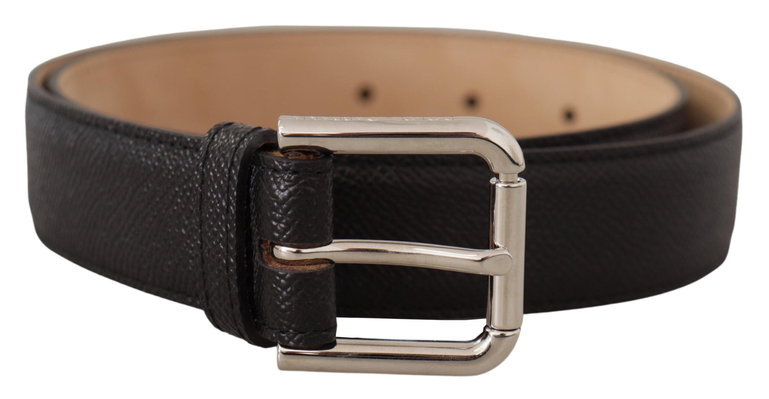 Dolce & Gabbana Black Calf Leather Brown Backend Metal Buckle Belt - Zeiniez