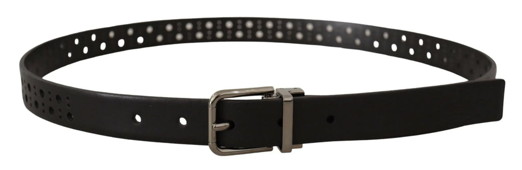 Dolce & Gabbana Black Calf Leather Perforated Metal Buckle Belt - Zeiniez