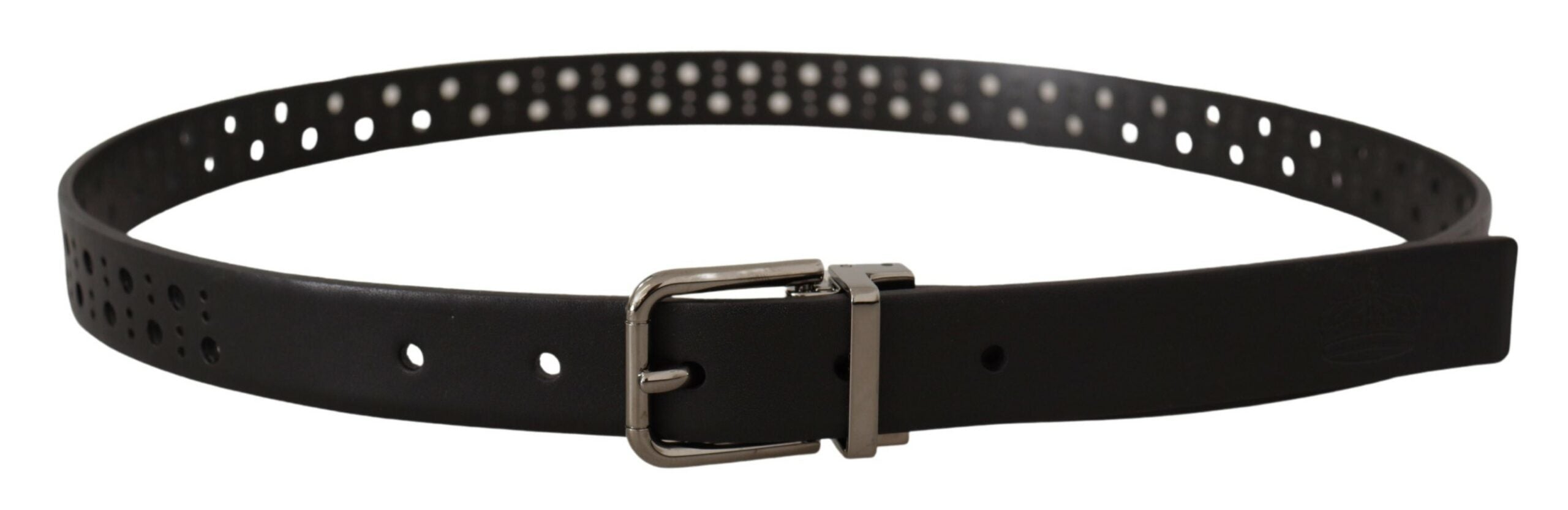 Dolce & Gabbana Black Calf Leather Perforated Metal Buckle Belt - Zeiniez