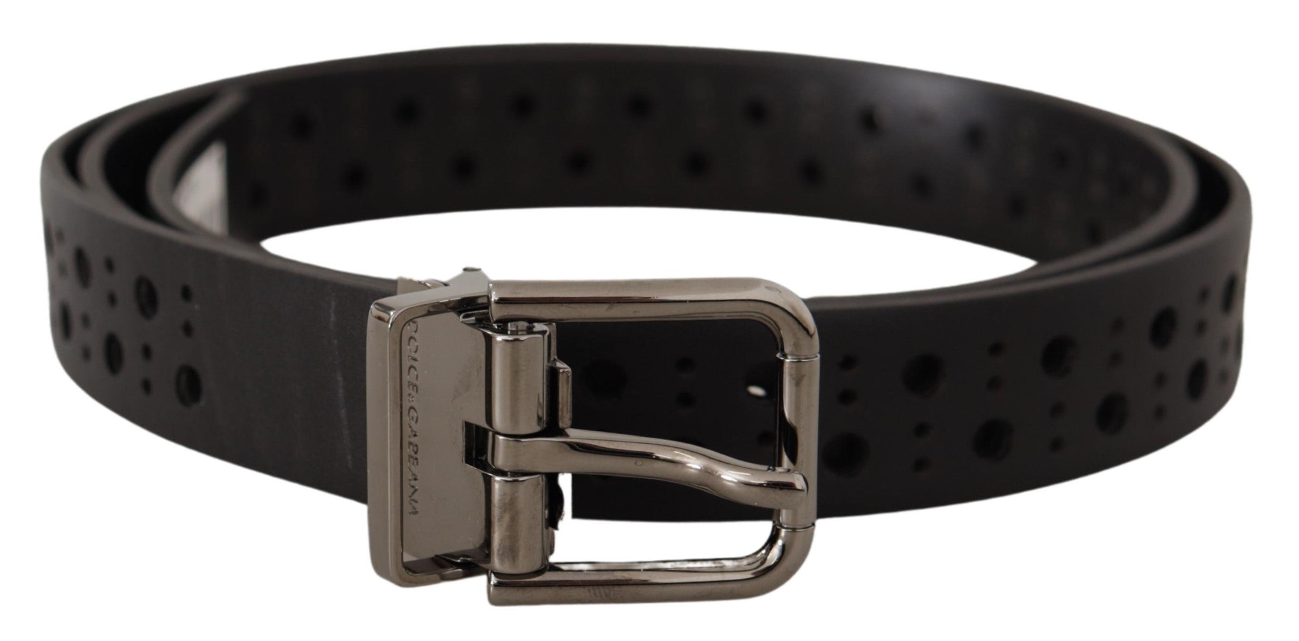 Dolce & Gabbana Black Calf Leather Perforated Metal Buckle Belt - Zeiniez