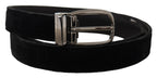 Dolce & Gabbana Black Velvet Classic Logo Engraved Metal Belt - Zeiniez