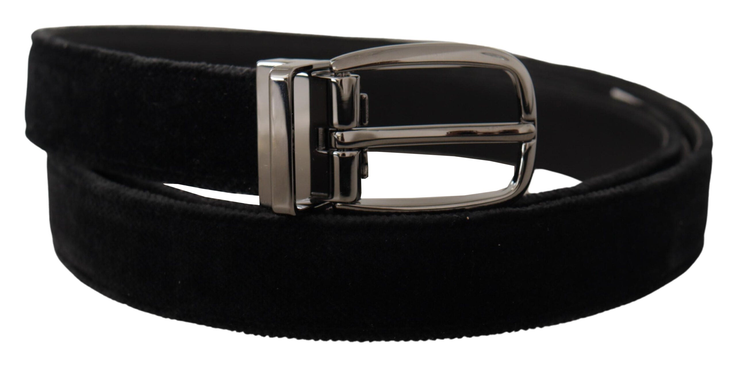 Dolce & Gabbana Black Velvet Classic Logo Engraved Metal Belt - Zeiniez