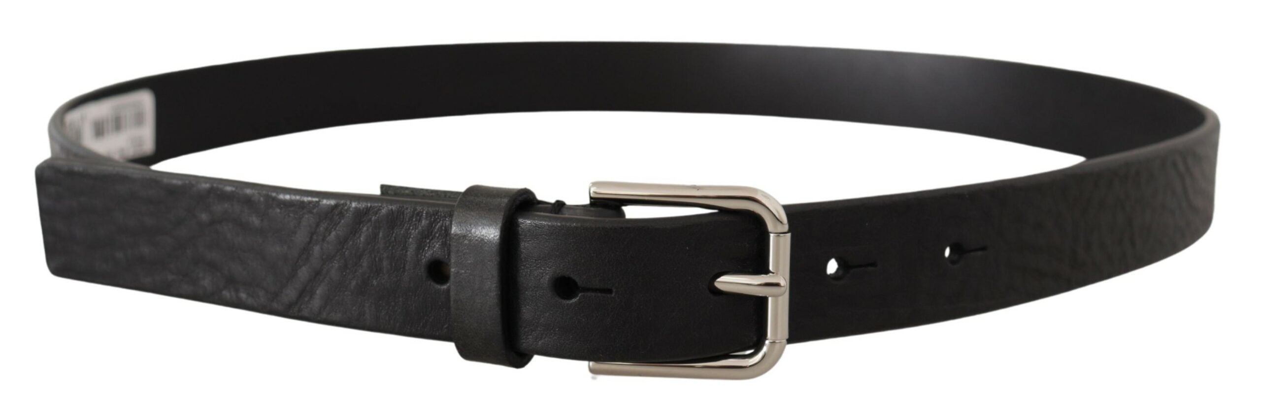 Dolce & Gabbana Black Calf Leather Silver Tone Logo Metal Buckle Belt - Zeiniez