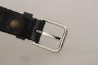 Dolce & Gabbana Black Calf Leather Silver Tone Logo Metal Buckle Belt - Zeiniez