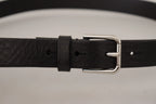 Dolce & Gabbana Black Calf Leather Silver Tone Logo Metal Buckle Belt - Zeiniez