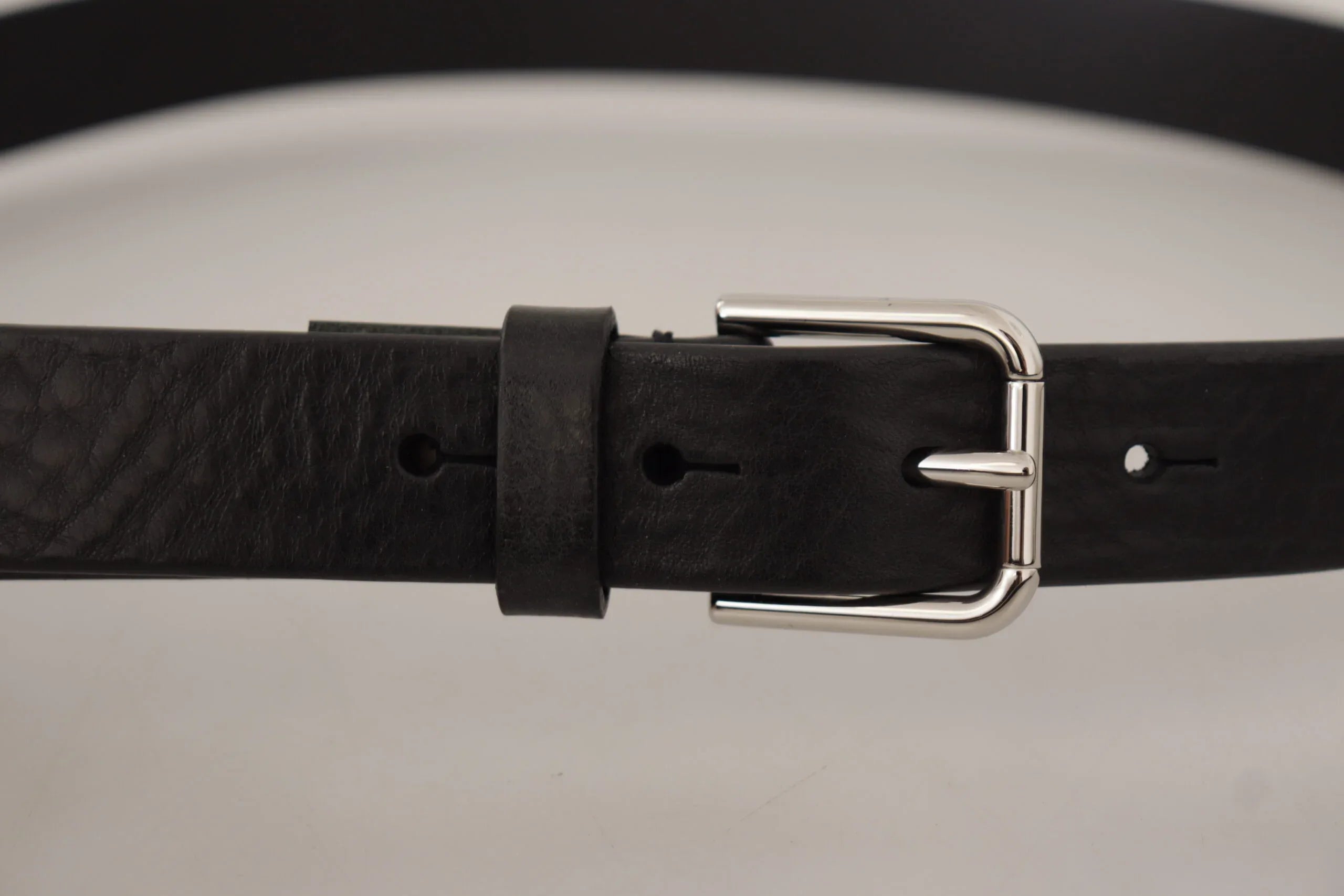 Dolce & Gabbana Black Calf Leather Silver Tone Logo Metal Buckle Belt - Zeiniez
