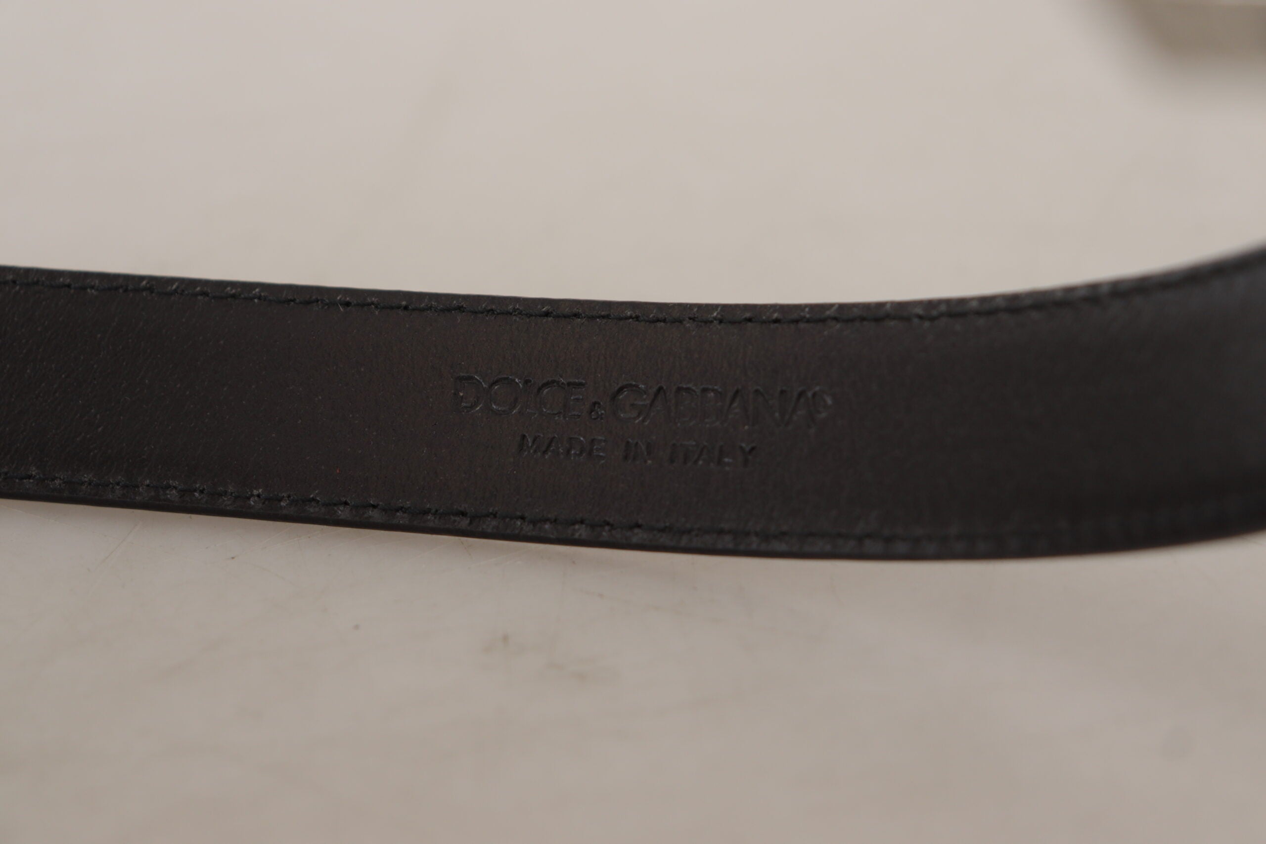 Dolce & Gabbana Black Calf Leather Logo Engraved Metal Buckle Belt - Zeiniez