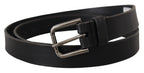 Dolce & Gabbana Black Calf Leather Logo Engraved Metal Buckle Belt - Zeiniez