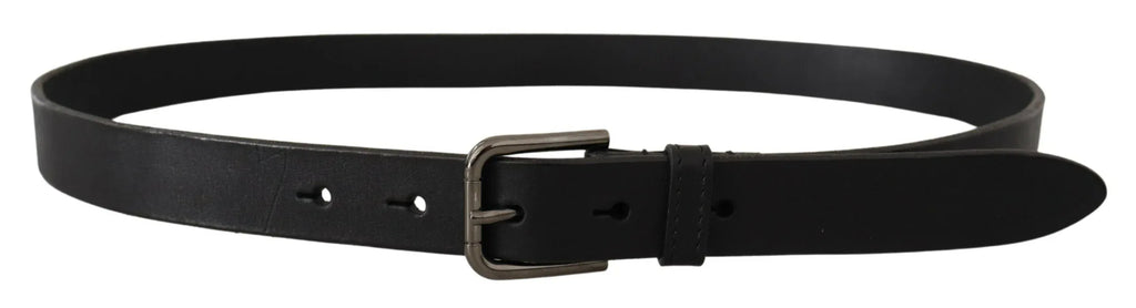 Dolce & Gabbana Black Calf Leather Logo Engraved Metal Buckle Belt - Zeiniez