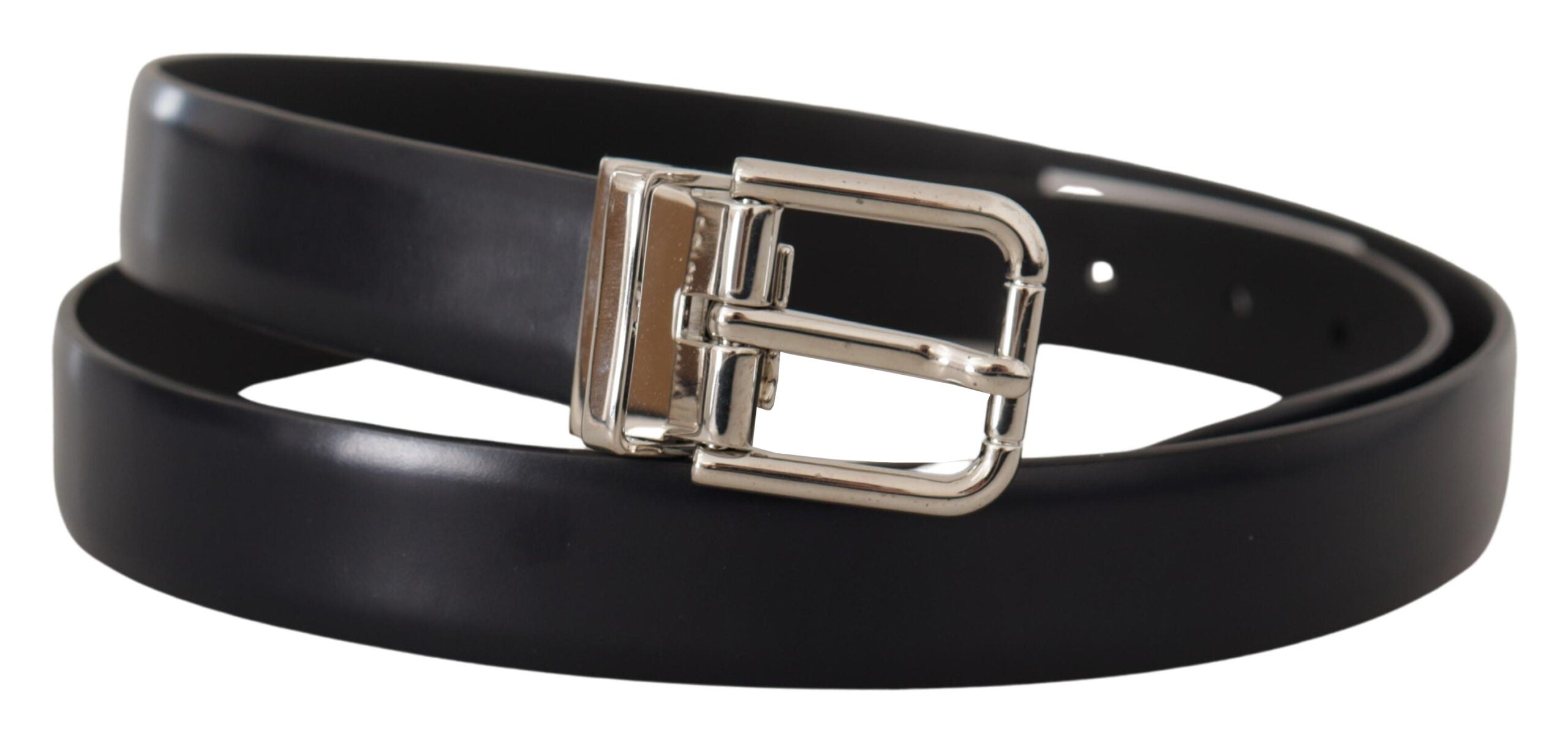 Dolce & Gabbana Black Calf Leather Classic Logo Metal Buckle Belt - Zeiniez