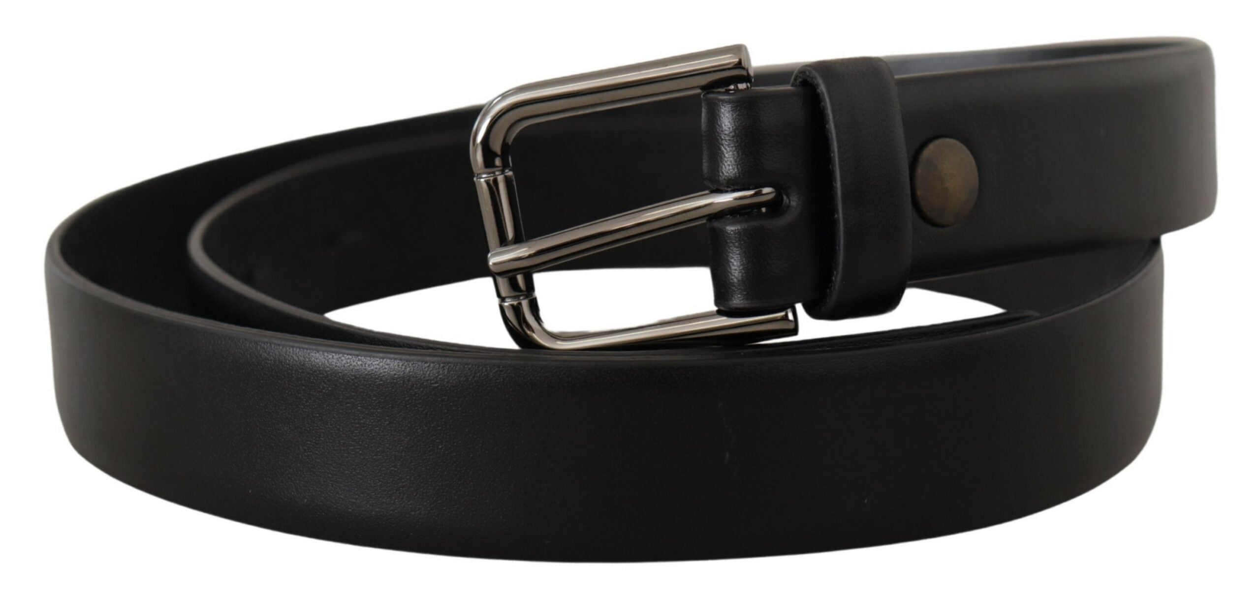 Dolce & Gabbana Black Calf Leather Classic Logo Metal Buckle Belt - Zeiniez