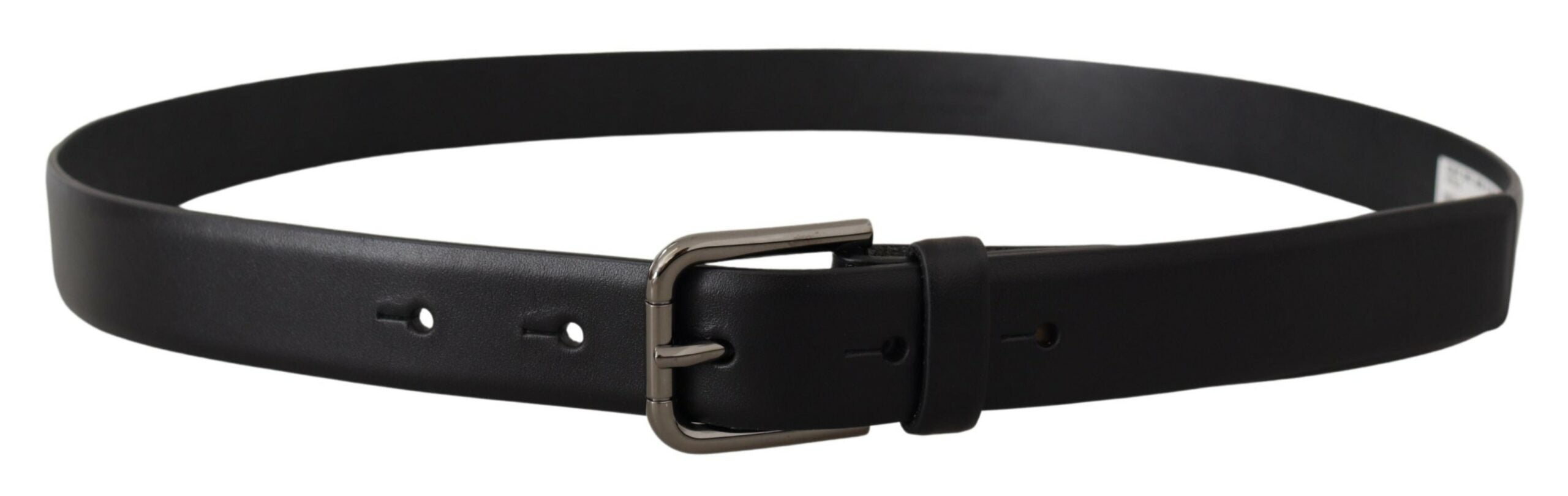 Dolce & Gabbana Black Calf Leather Classic Logo Metal Buckle Belt - Zeiniez
