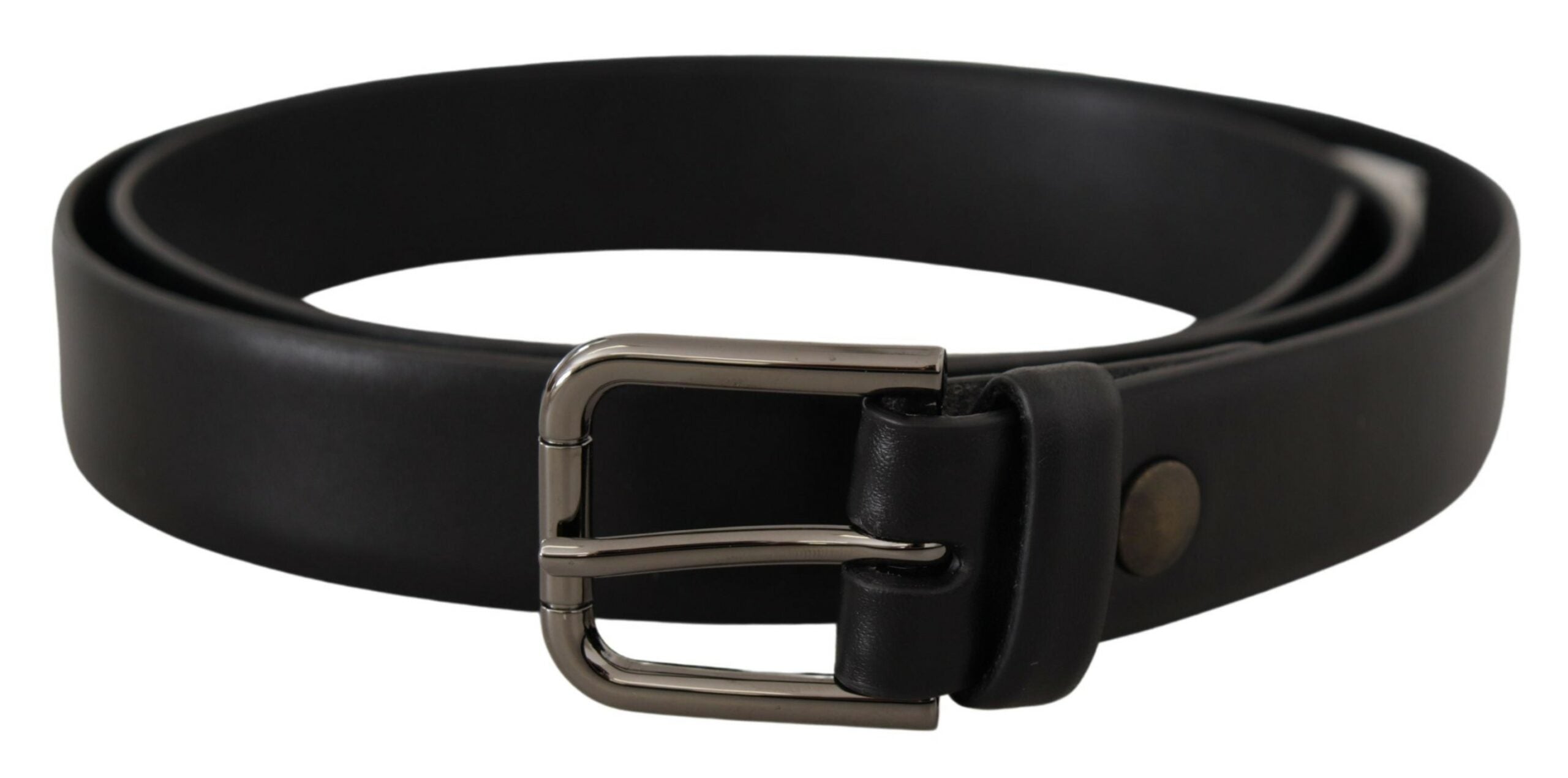 Dolce & Gabbana Black Calf Leather Classic Logo Metal Buckle Belt - Zeiniez