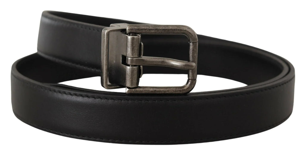 Dolce & Gabbana Black Plain Leather Vintage Logo Metal Buckle Belt - Zeiniez