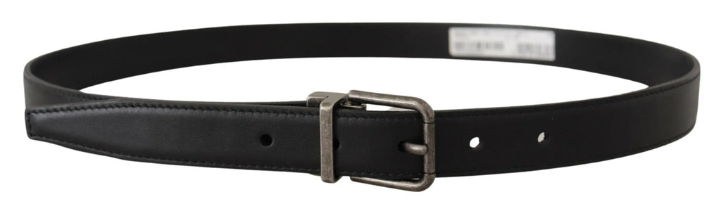 Dolce & Gabbana Black Plain Leather Vintage Logo Metal Buckle Belt - Zeiniez