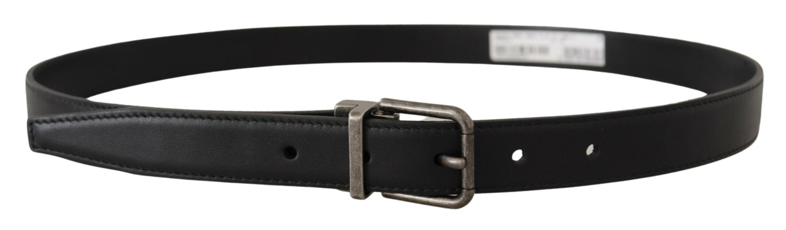 Dolce & Gabbana Black Plain Leather Vintage Logo Metal Buckle Belt - Zeiniez