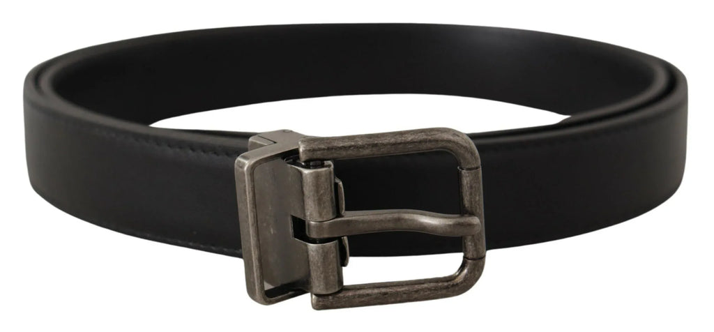 Dolce & Gabbana Black Plain Leather Vintage Logo Metal Buckle Belt - Zeiniez