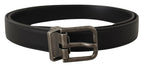 Dolce & Gabbana Black Plain Leather Vintage Logo Metal Buckle Belt - Zeiniez